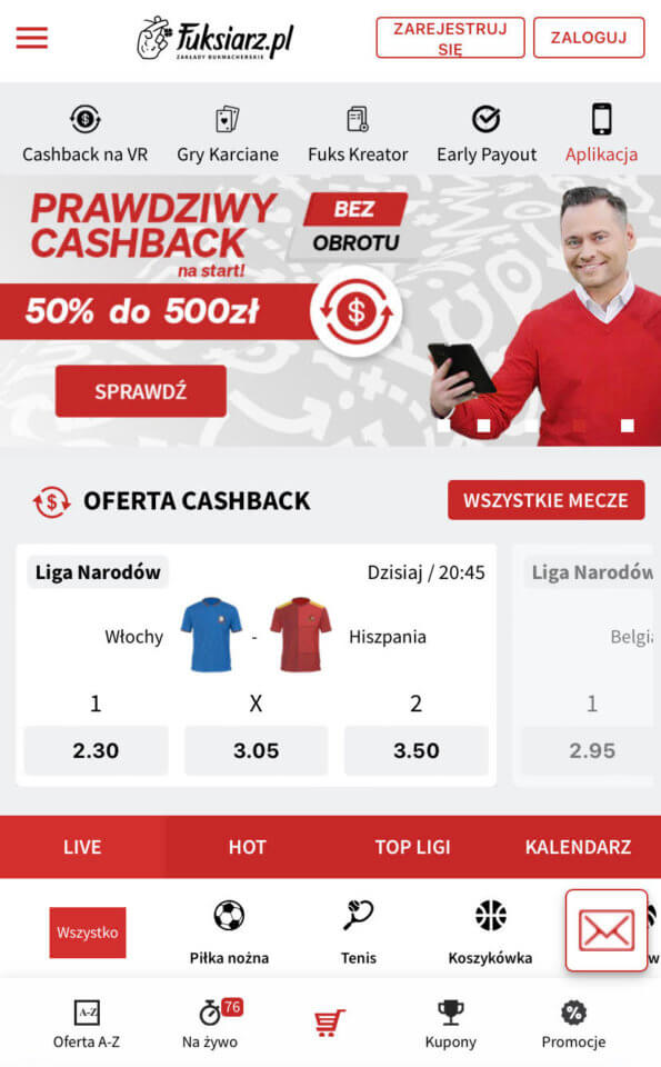 Fuksiarz aplikacja mobilna