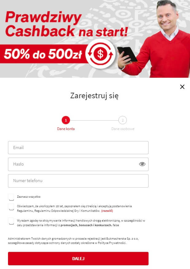 Fuksiarz rejestracja konta