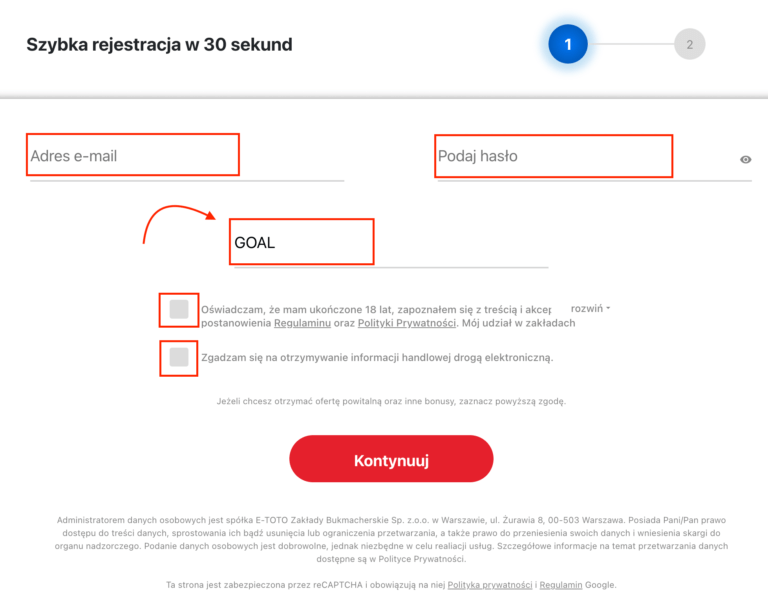ETOTO rejestracja - krok 3