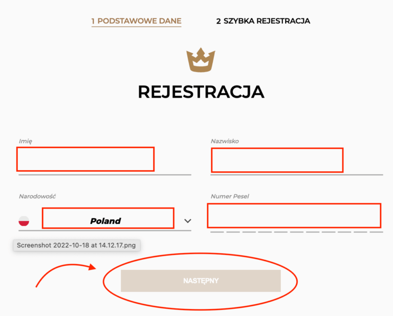 Noblebet rejestracja - krok 2