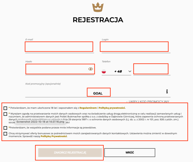 Noblebet rejestracja - krok 3