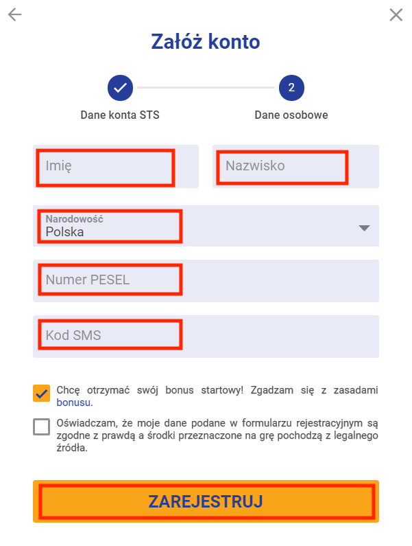 Rejestracja STS krok 4