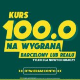 Kurs 100.00 na zwycięstwo Barcelony lub Realu Madryt