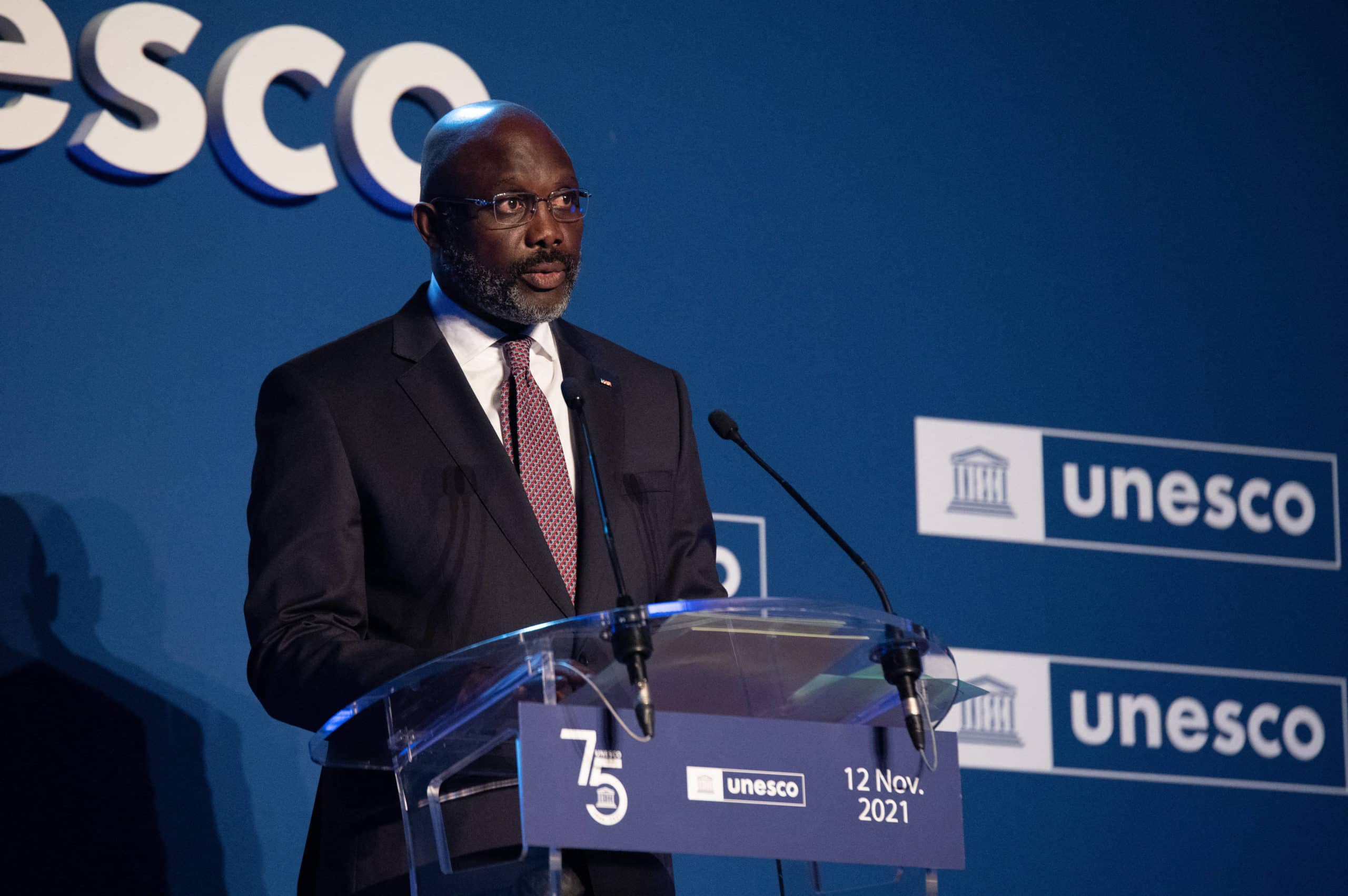 George Weah przemawia podczas 75. rocznicy utworzenia UNESCO