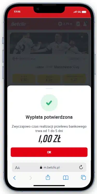 Betclic wypłata wygranej