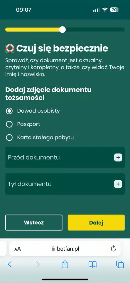 Betfan weryfikacja dokumentu tożsamości