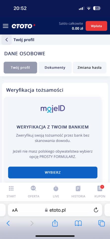 ETOTO weryfikacja MojeID