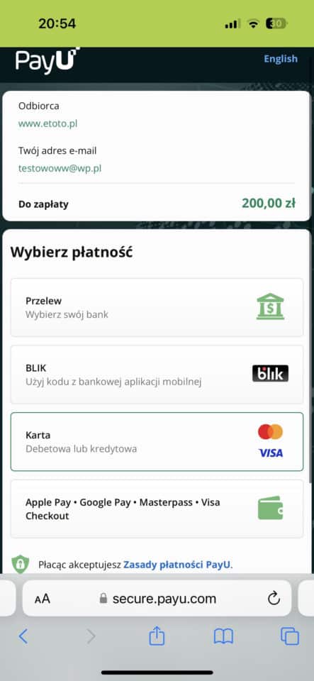 wybór metody wpłaty w ETOTO