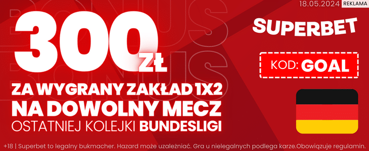 300 zł od Superbet za wygrany typ 1X2 na dowolny mecz Bundesligi