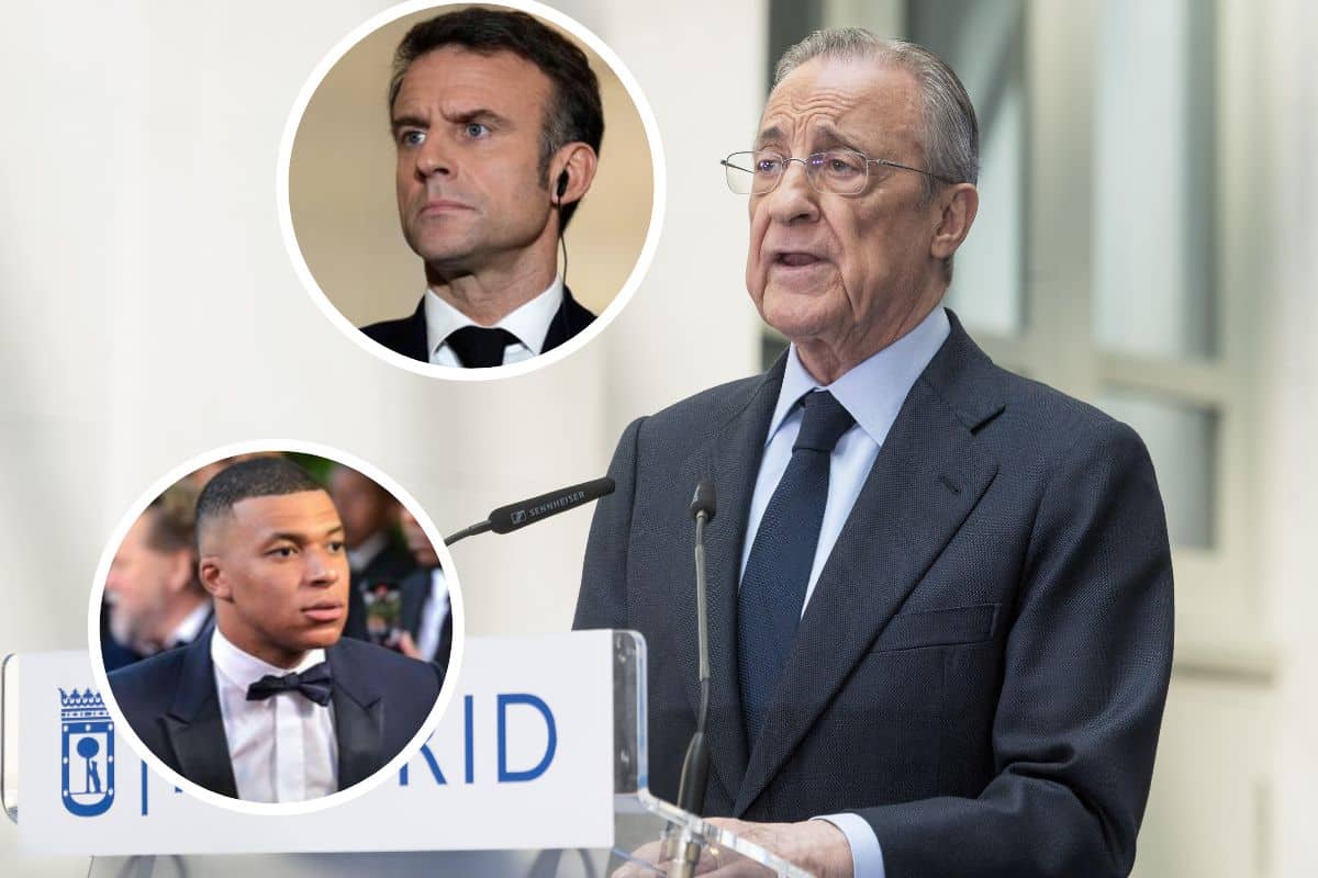 Florentino Perez, Emmanuel Macron i Kylian Mbappe