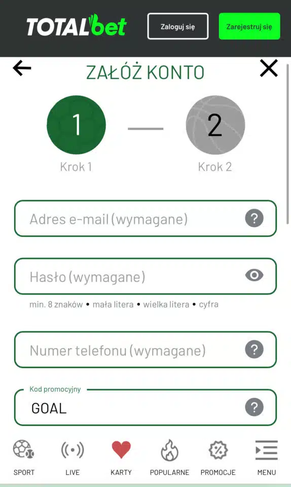 Totalbet kod promocyjny GOAL