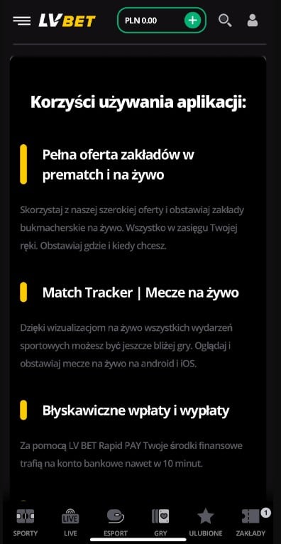 LV BET aplikacja mobilna